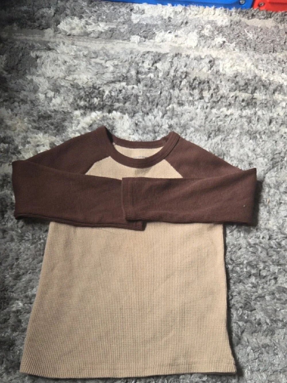 The Children's Place Beige Waffle Knit Top with Brown Trim